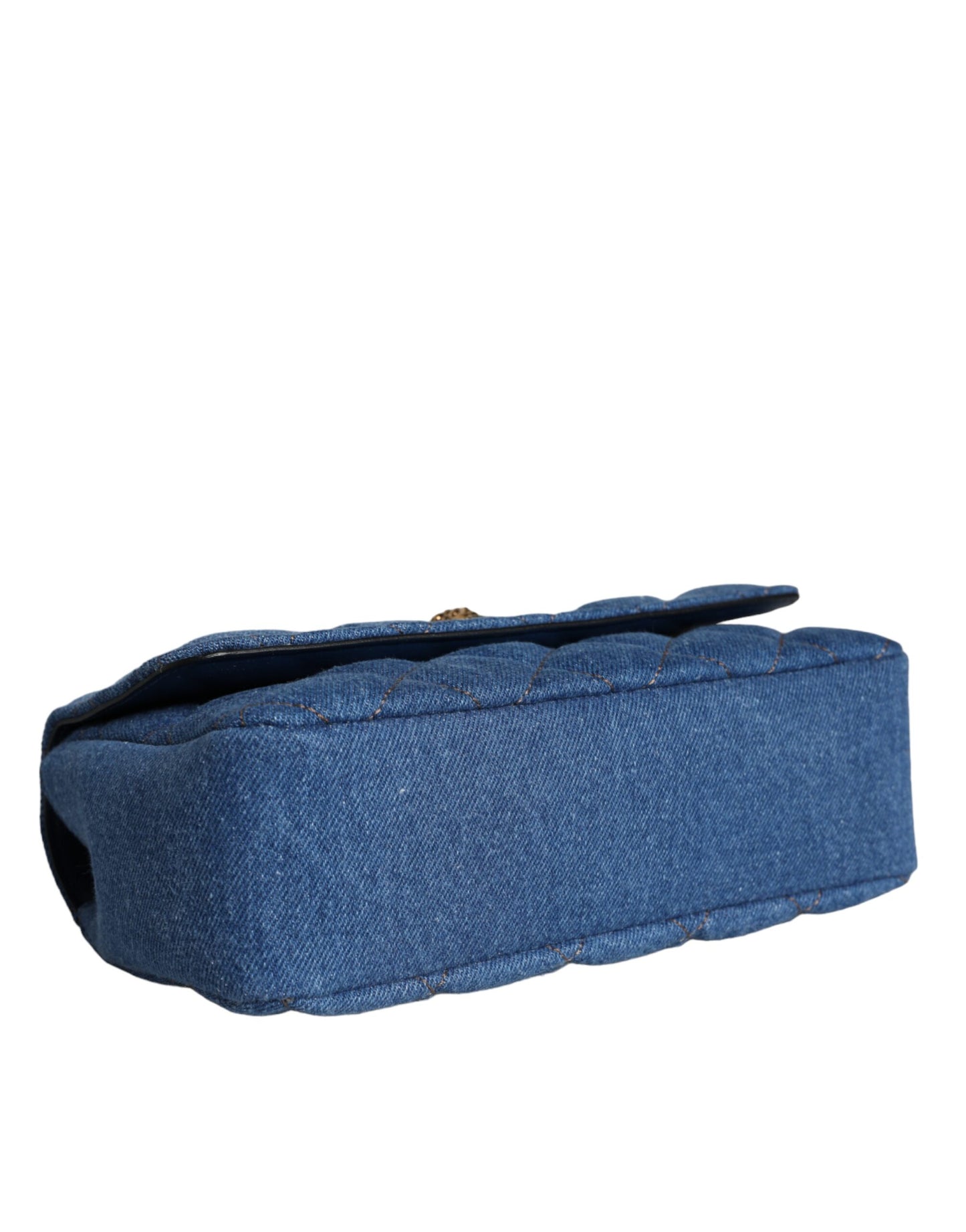 Sac bandoulière en cuir denim matelassé bleu Versace
