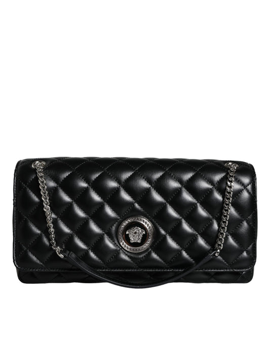 Sac bandoulière Versace en cuir d'agneau matelassé noir