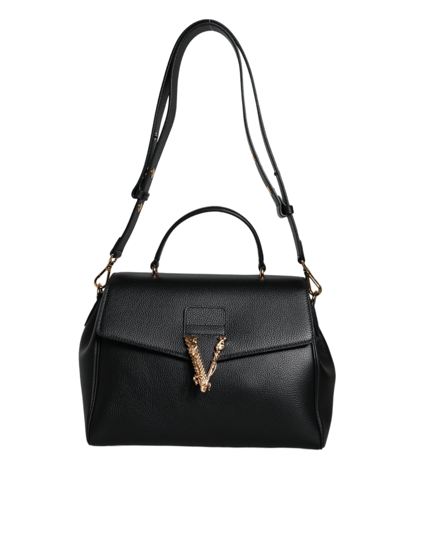 Sac bandoulière Versace en cuir de veau grainé noir avec poignée supérieure