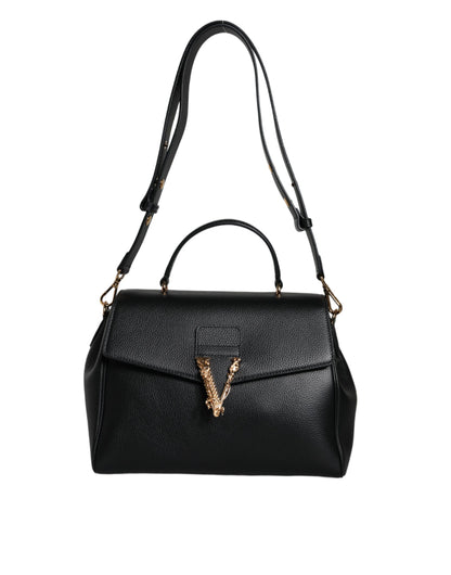 Sac bandoulière Versace en cuir de veau grainé noir avec poignée supérieure