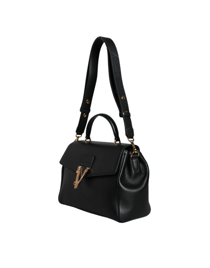 Sac bandoulière Versace en cuir de veau grainé noir avec poignée supérieure