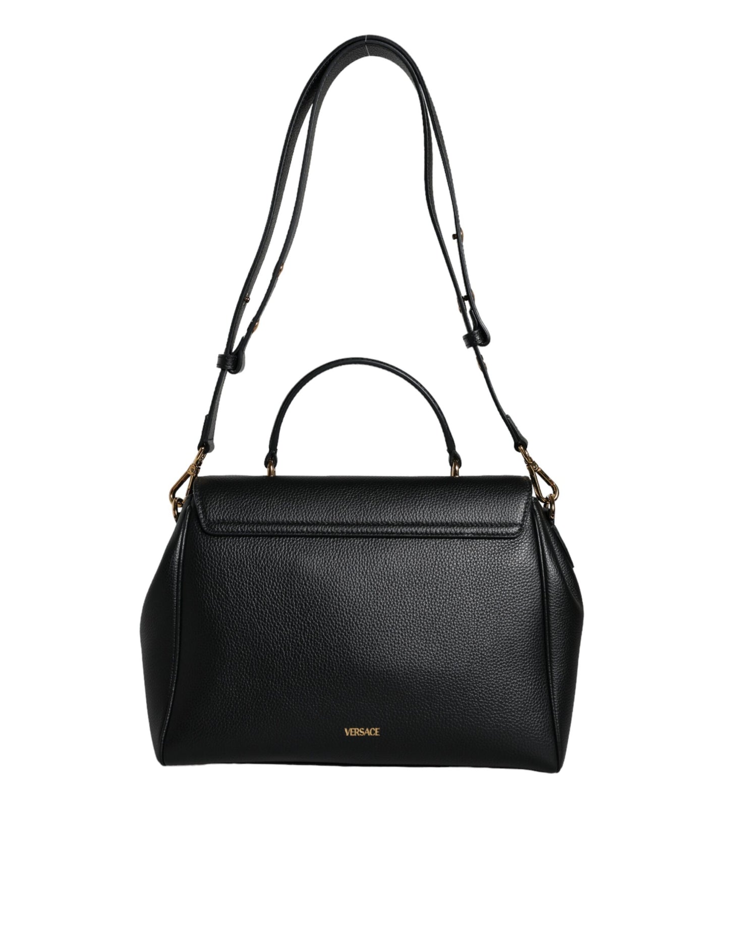 Sac bandoulière Versace en cuir de veau grainé noir avec poignée supérieure