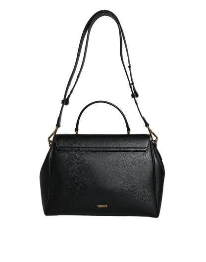 Sac bandoulière Versace en cuir de veau grainé noir avec poignée supérieure
