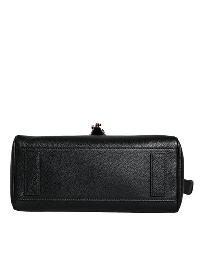 Sac bandoulière Versace en cuir de veau grainé noir avec poignée supérieure