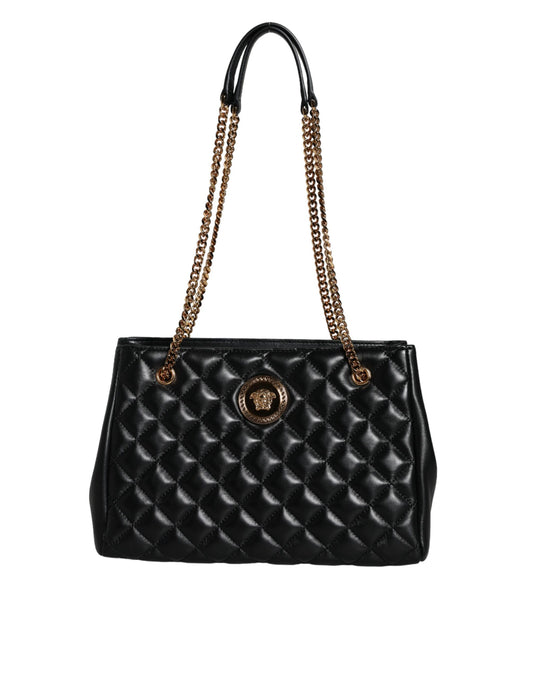 Sac à bandoulière en cuir nappa matelassé noir Versace