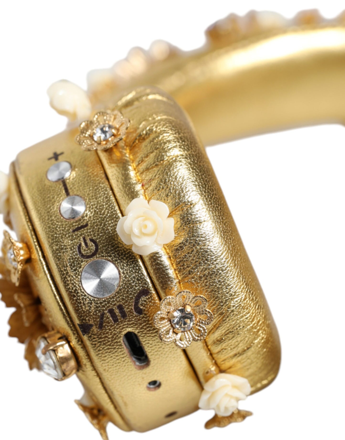 Dolce &amp; Gabbana Gold Leather Floral Crystal Angel Headphones