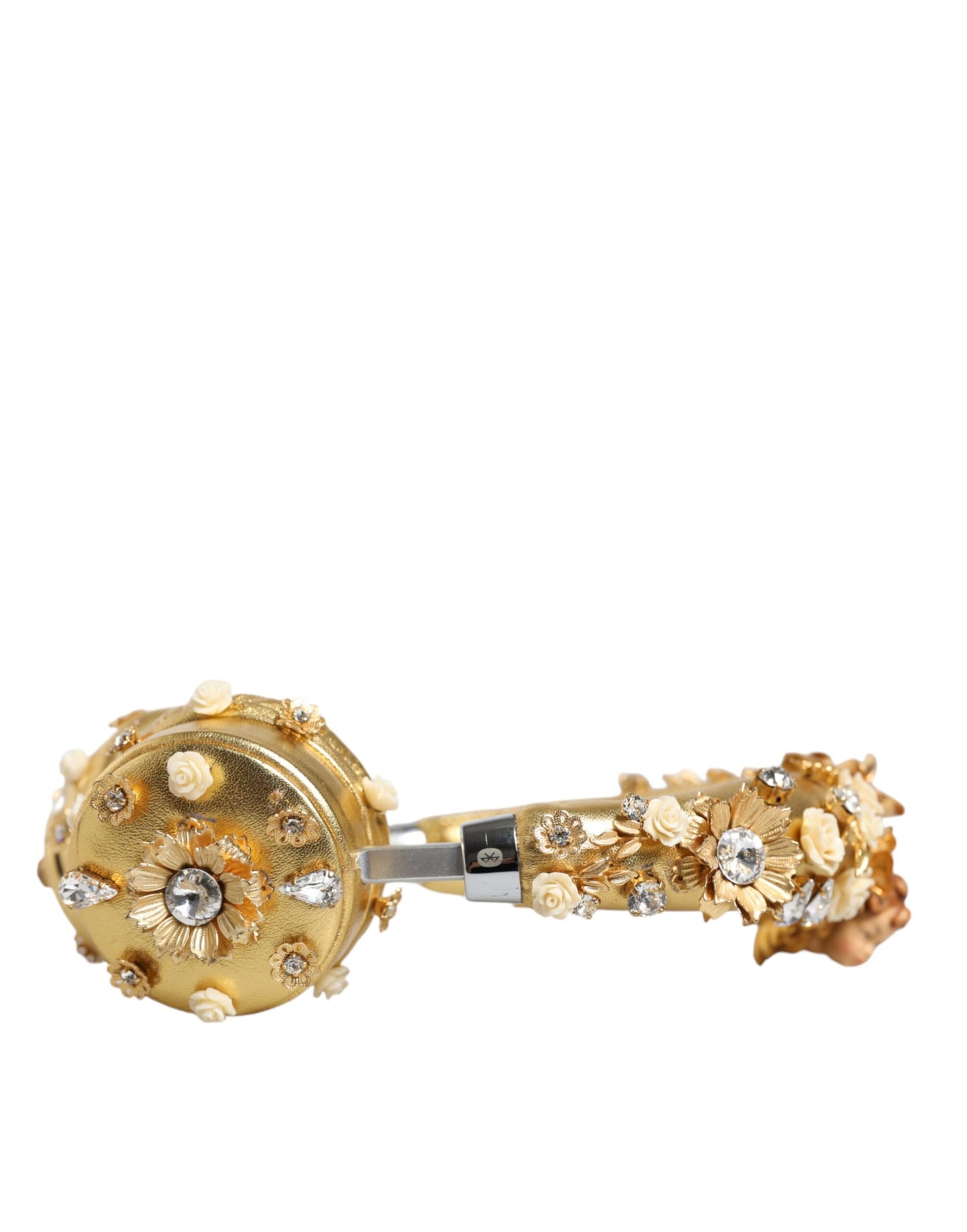 Dolce &amp; Gabbana Gold Leather Floral Crystal Angel Headphones