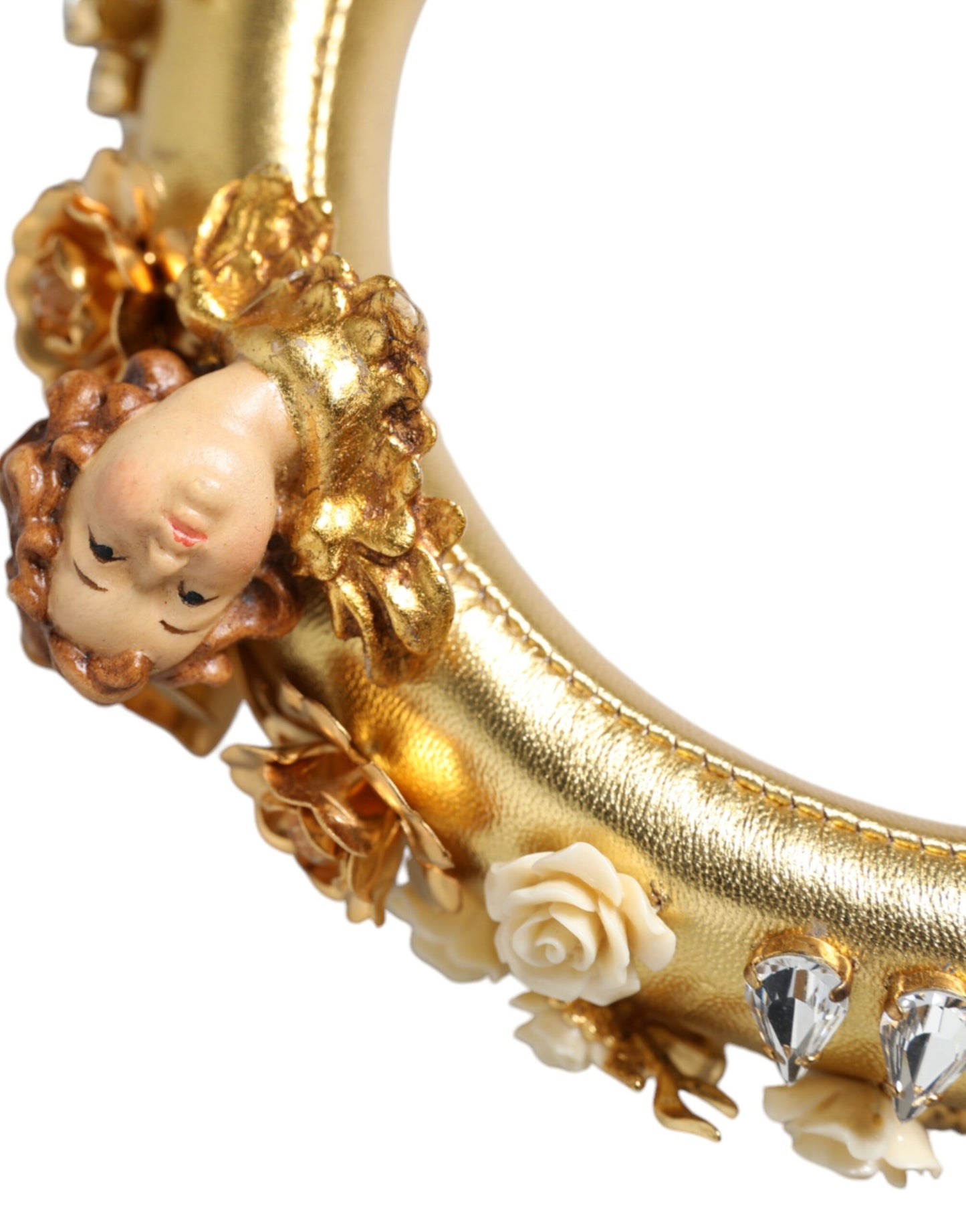 Dolce &amp; Gabbana Gold Leather Floral Crystal Angel Headphones