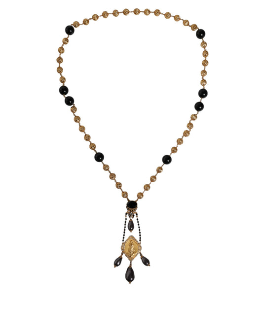 Collier style chapelet Dolce &amp; Gabbana en laiton doré et perles noires