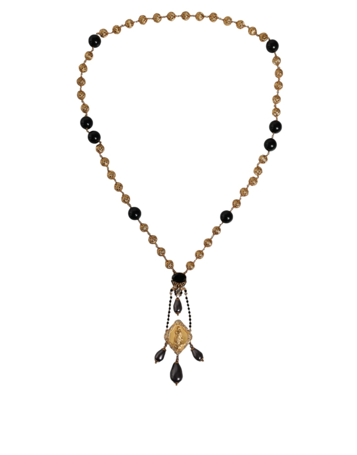 Collier style chapelet Dolce &amp; Gabbana en laiton doré et perles noires