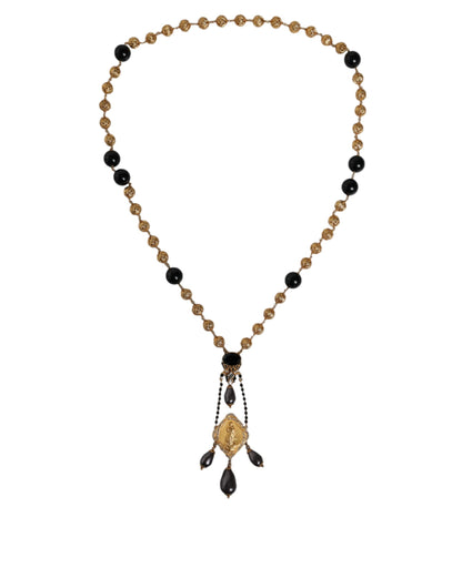 Collier style chapelet Dolce &amp; Gabbana en laiton doré et perles noires