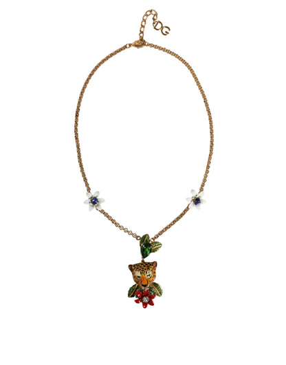 Collier Dolce &amp; Gabbana en laiton doré orné de fleurs léopard