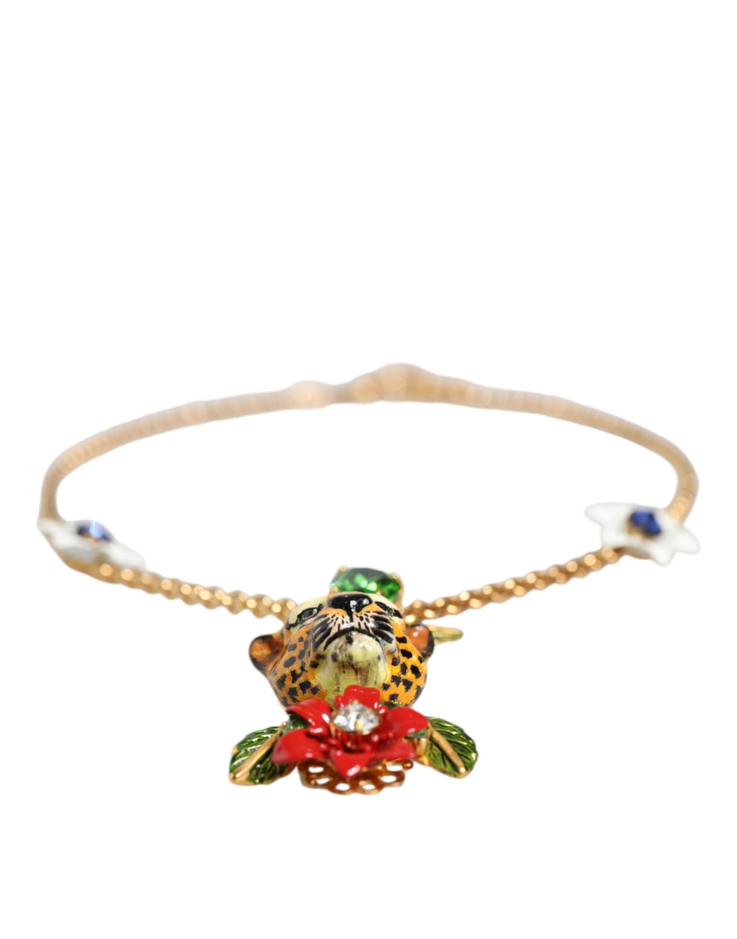 Collier Dolce &amp; Gabbana en laiton doré orné de fleurs léopard