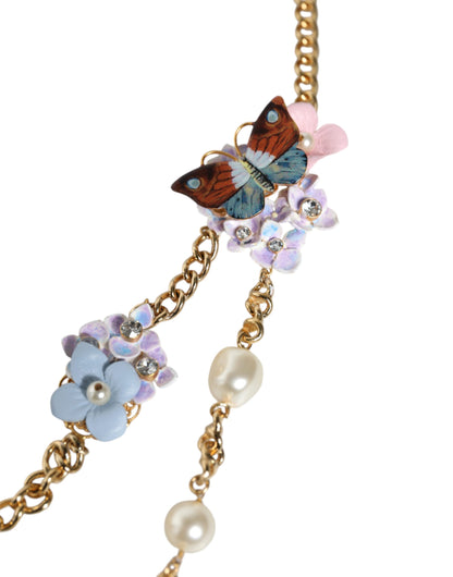 Collier Dolce &amp; Gabbana en laiton doré avec perles en cristal superposées et motif floral
