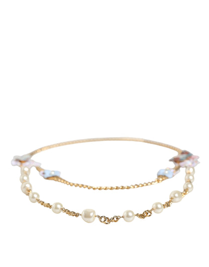 Collier Dolce &amp; Gabbana en laiton doré avec perles en cristal superposées et motif floral