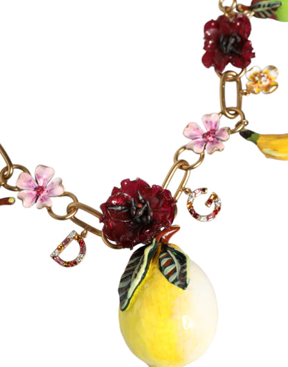 Collier Dolce &amp; Gabbana avec pendentifs en laiton doré et logo en cristal et fleurs