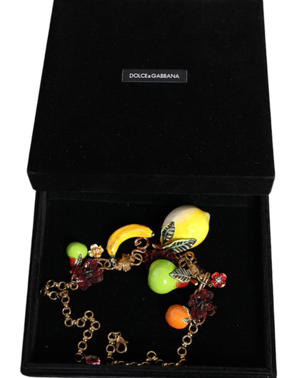 Collier Dolce &amp; Gabbana avec pendentifs en laiton doré et logo en cristal et fleurs