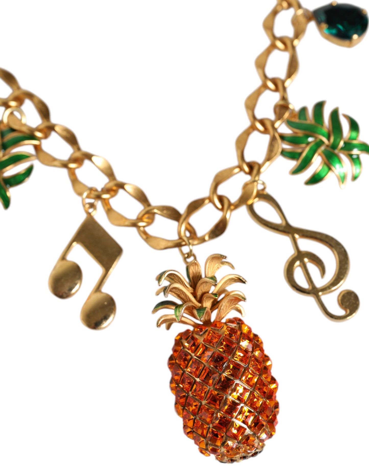 Collier musical Dolce &amp; Gabbana en laiton doré avec chaîne et cristaux ananas