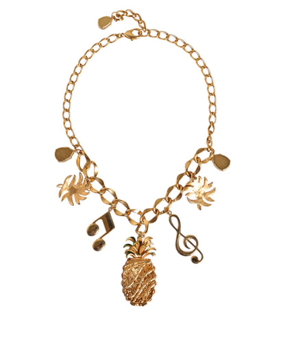 Collier musical Dolce &amp; Gabbana en laiton doré avec chaîne et cristaux ananas