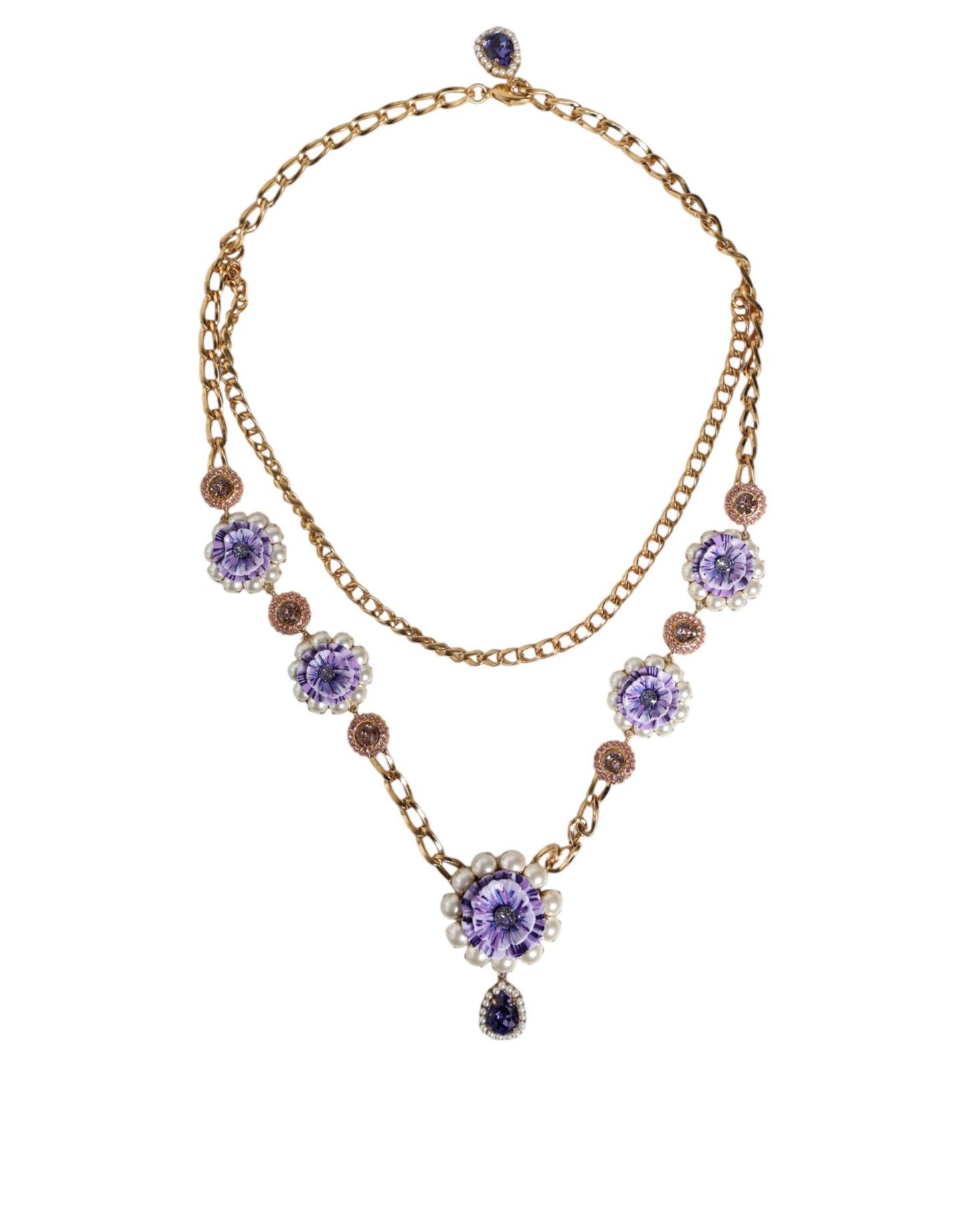 Collier Dolce &amp; Gabbana doré orné de cristaux floraux superposés