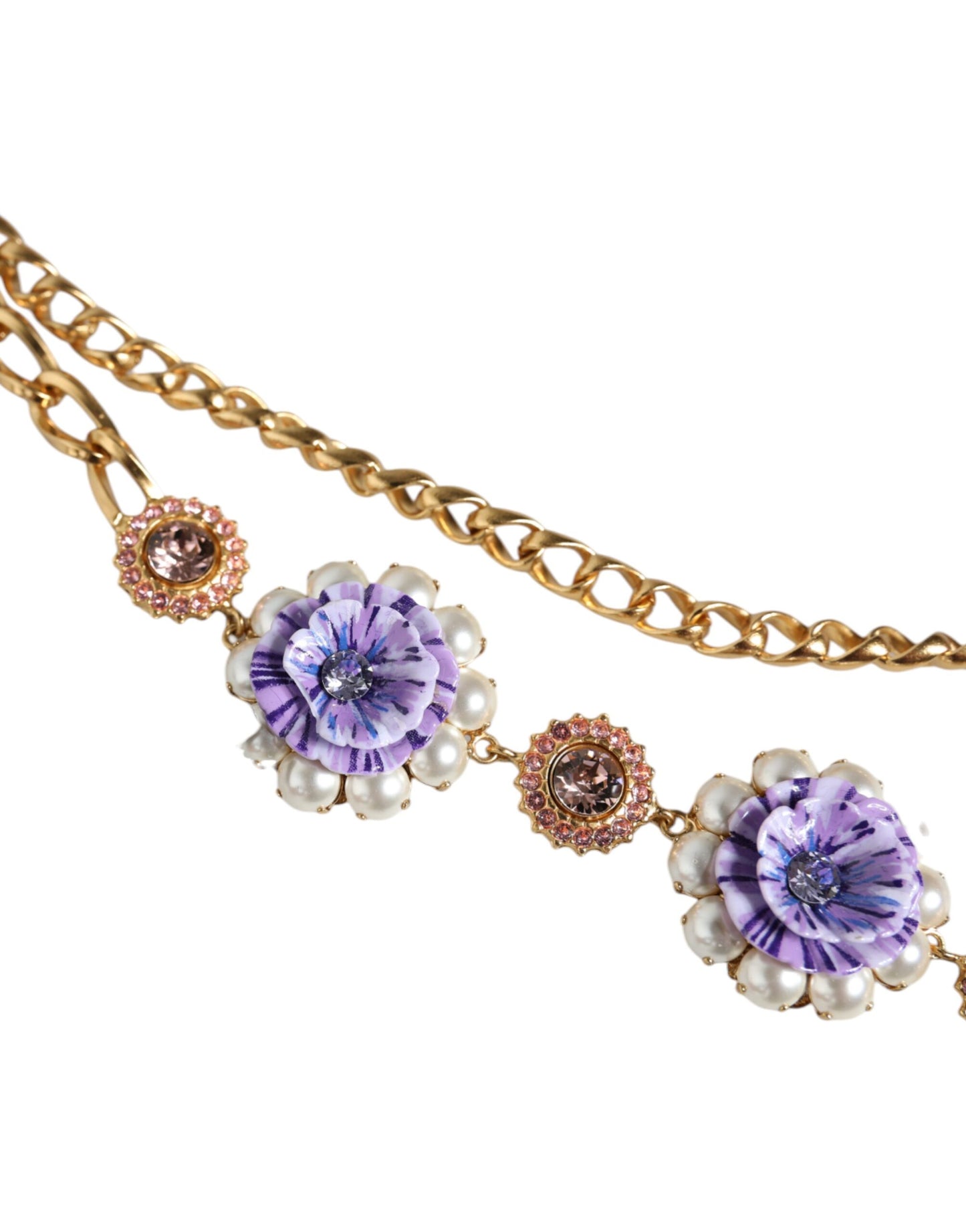 Collier Dolce &amp; Gabbana doré orné de cristaux floraux superposés