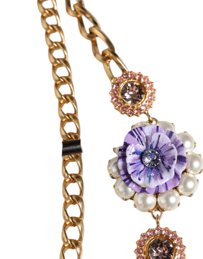 Collier Dolce &amp; Gabbana doré orné de cristaux floraux superposés