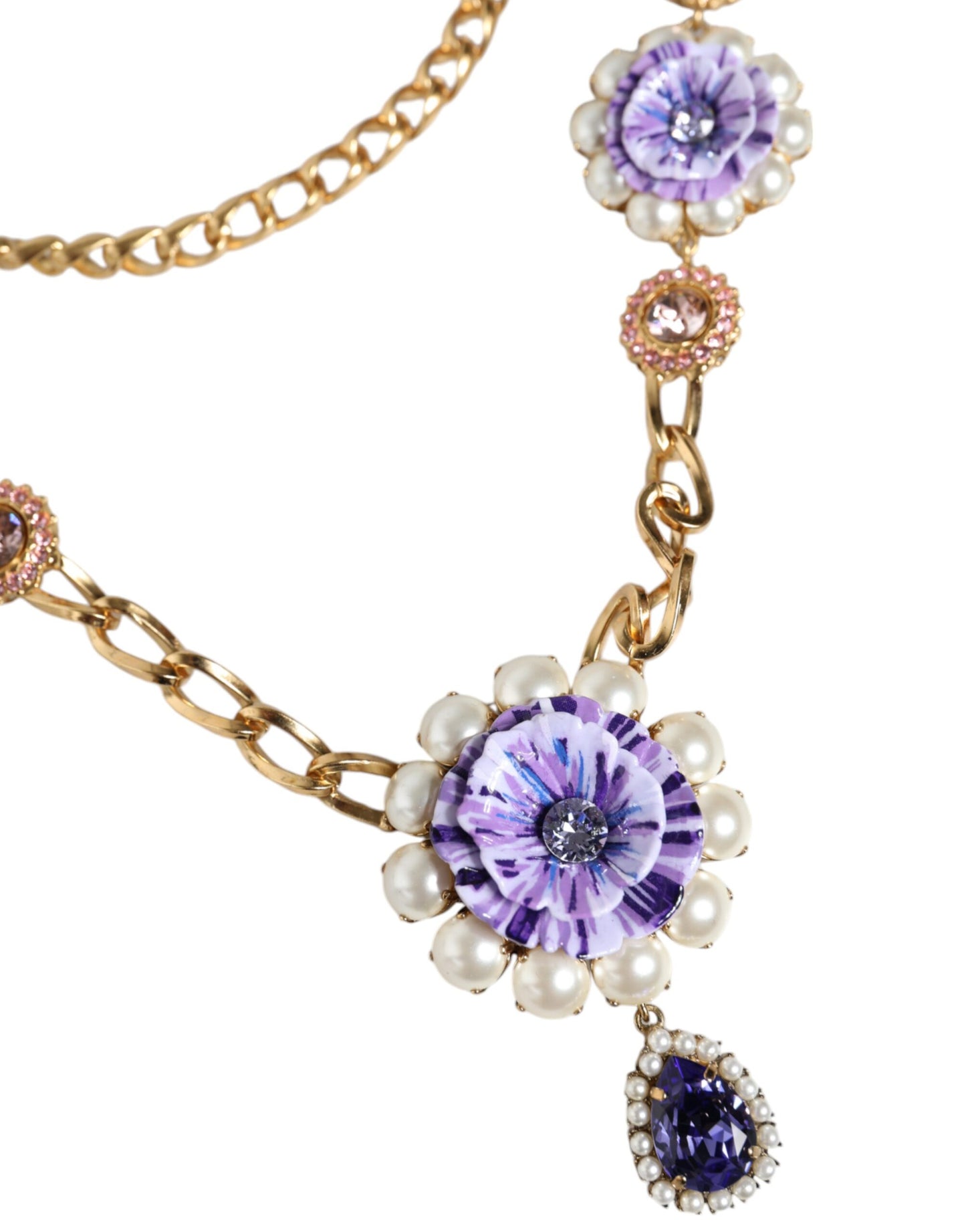Collier Dolce &amp; Gabbana doré orné de cristaux floraux superposés