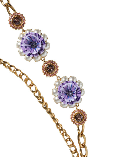 Collier Dolce &amp; Gabbana doré orné de cristaux floraux superposés