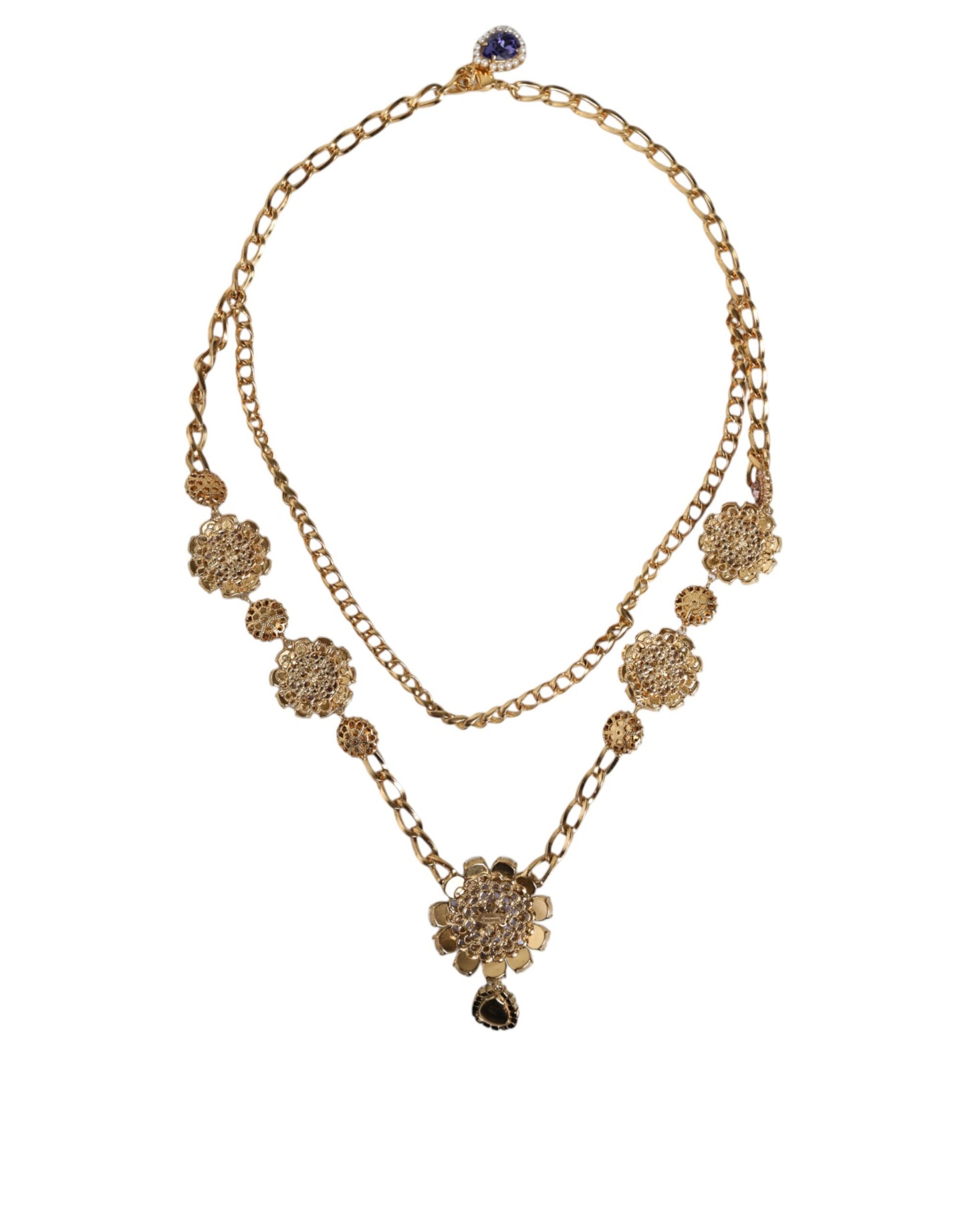 Collier Dolce &amp; Gabbana doré orné de cristaux floraux superposés