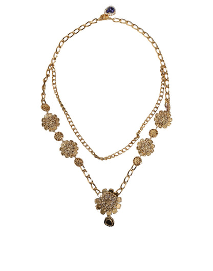Collier Dolce &amp; Gabbana doré orné de cristaux floraux superposés