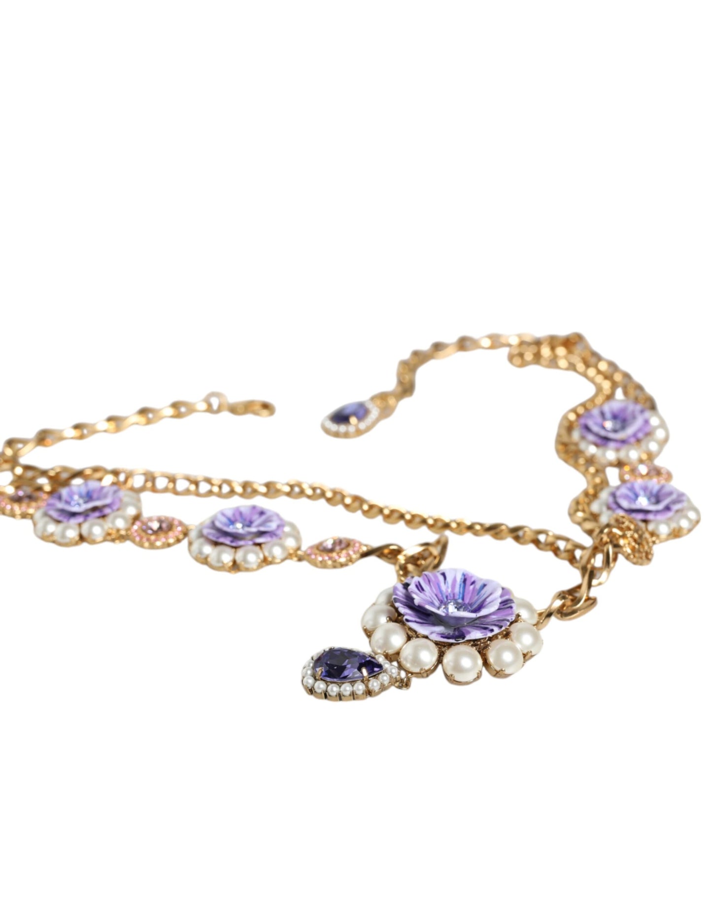 Collier Dolce &amp; Gabbana doré orné de cristaux floraux superposés