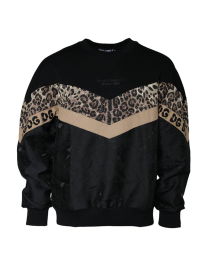 Dolce & Gabbana Black Leopard Crew Neck Sweatshirt Sweater by Dolce & Gabbana