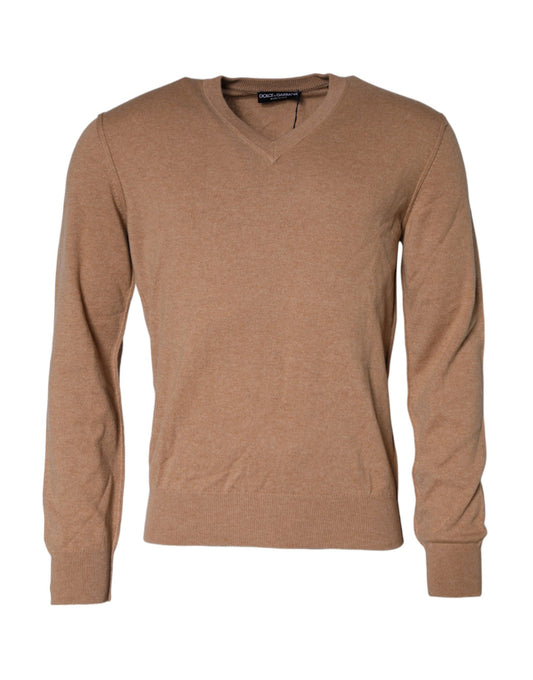 Dolce & Gabbana Brown Cashmere Knit V-neck Pullover Sweater by Dolce & Gabbana