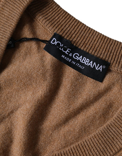 Dolce & Gabbana Brown Cashmere Knit V-neck Pullover Sweater by Dolce & Gabbana