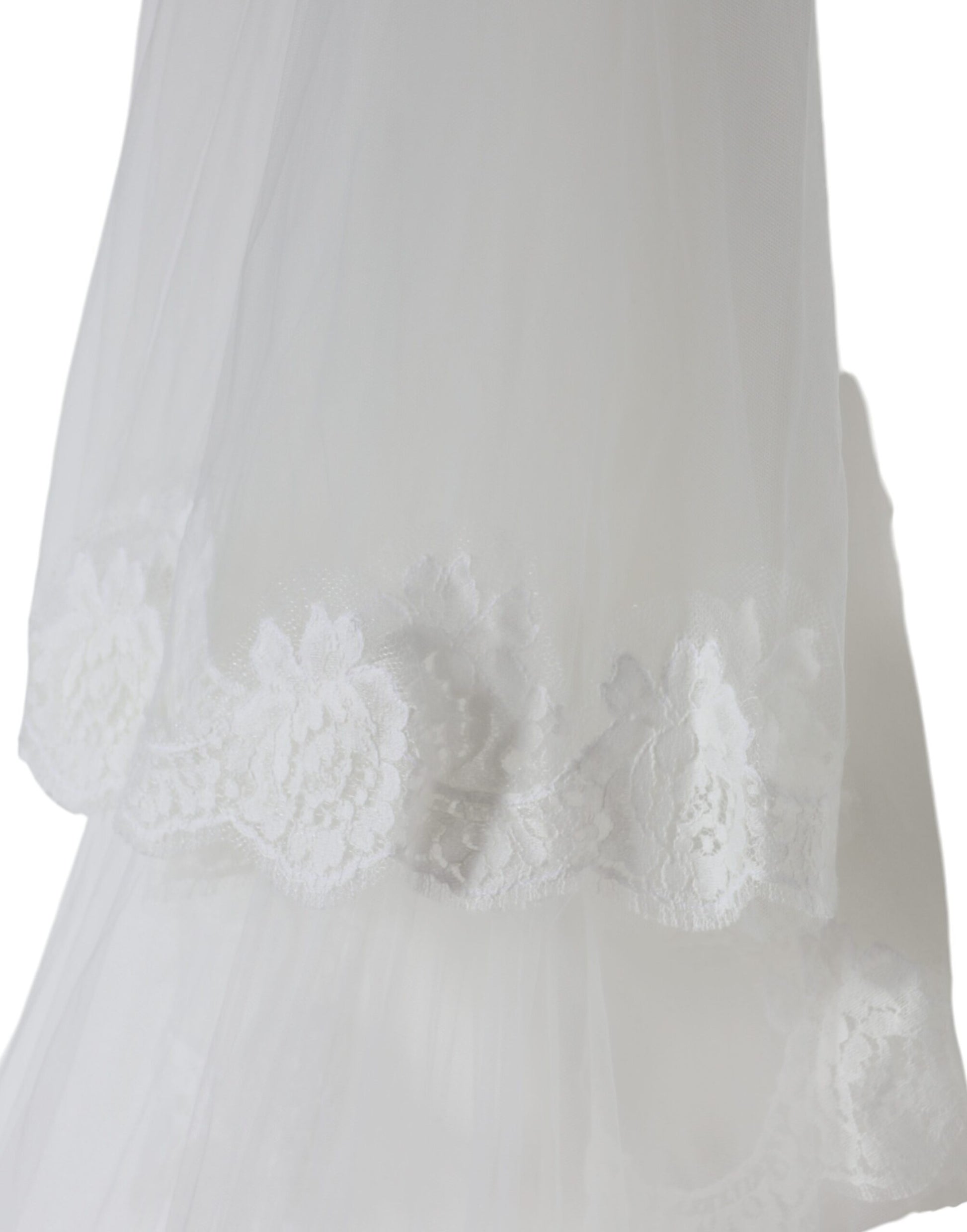 Dolce & Gabbana White Floral Lace Nylon Floor Length Wedding Veil by Dolce & Gabbana