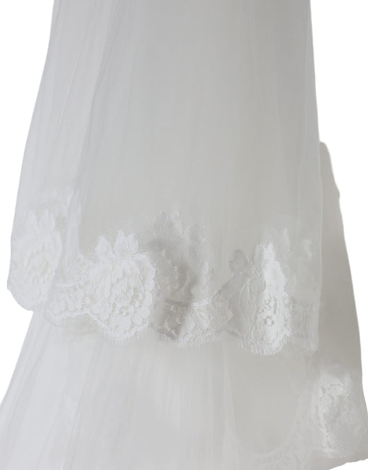 Dolce & Gabbana White Floral Lace Nylon Floor Length Wedding Veil by Dolce & Gabbana