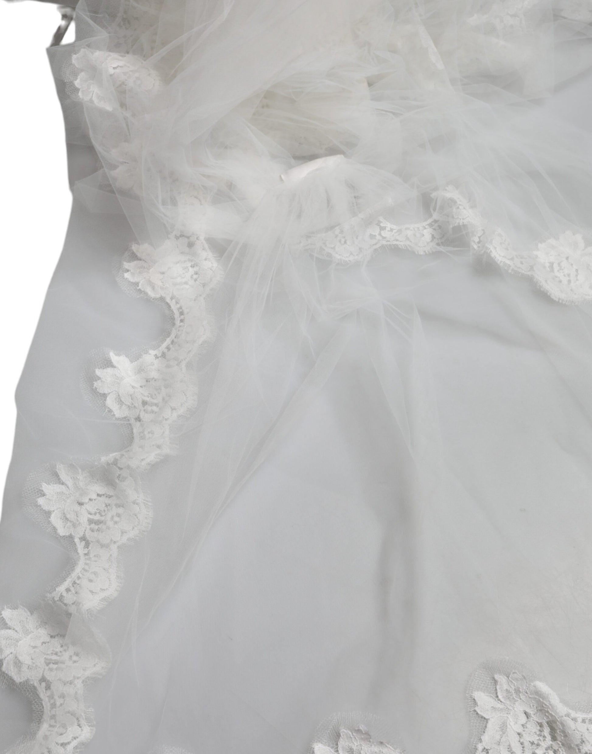 Dolce & Gabbana White Floral Lace Nylon Floor Length Wedding Veil by Dolce & Gabbana