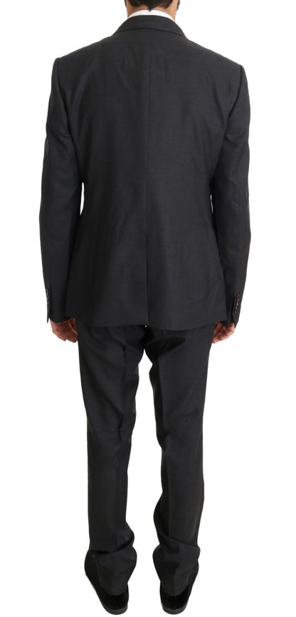 Costume croisé gris élégant en laine et soie Dolce &amp; Gabbana