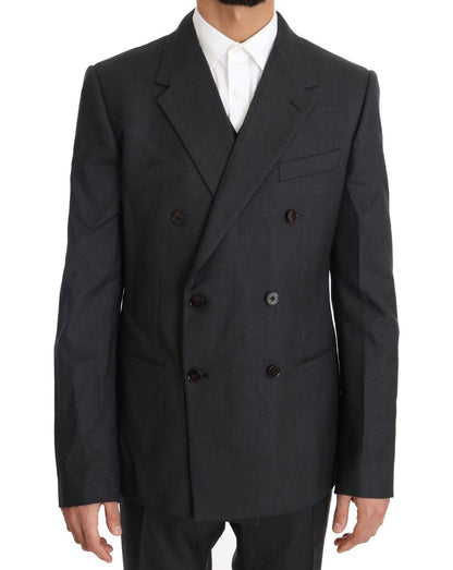 Costume croisé gris élégant en laine et soie Dolce &amp; Gabbana