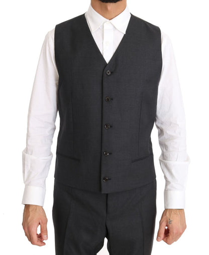 Costume croisé gris élégant en laine et soie Dolce &amp; Gabbana