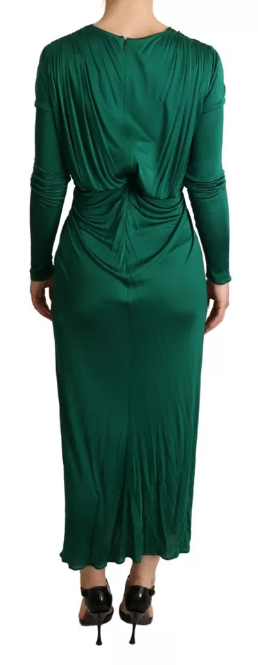 Dolce & Gabbana Dark Green Viscose Long Sleeve Midi Dress by Dolce & Gabbana