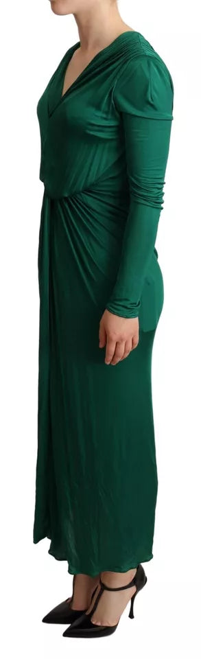 Dolce & Gabbana Dark Green Viscose Long Sleeve Midi Dress by Dolce & Gabbana