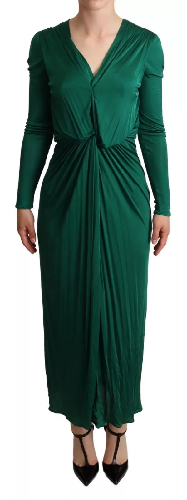 Dolce & Gabbana Dark Green Viscose Long Sleeve Midi Dress by Dolce & Gabbana