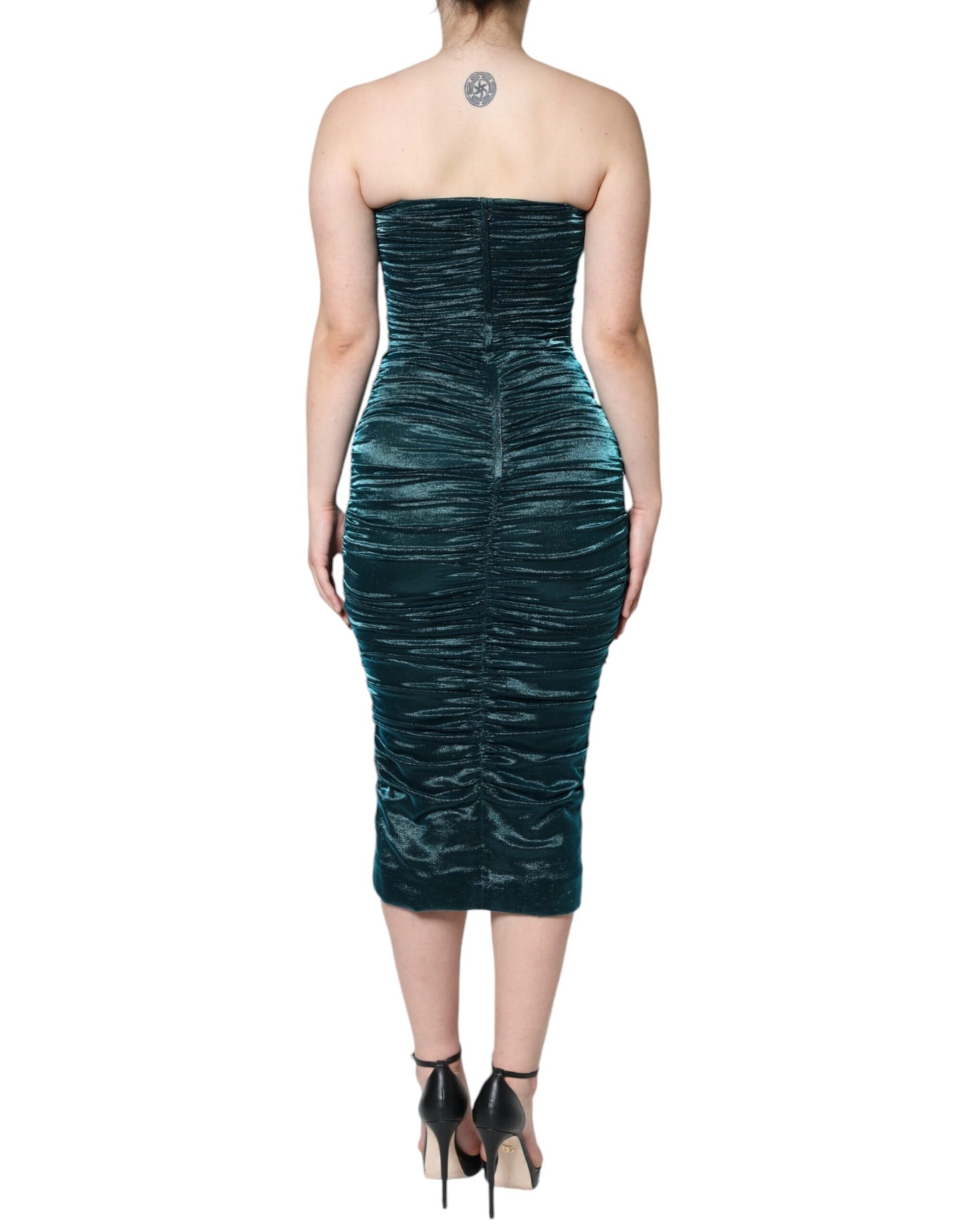 Dolce & Gabbana Green Silk Blend Satin Fitted Strapless Dress by Dolce & Gabbana