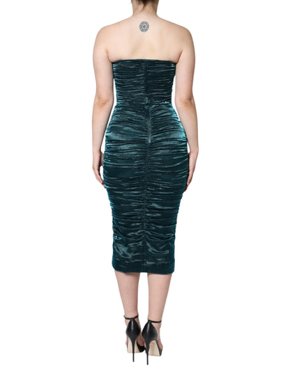 Dolce & Gabbana Green Silk Blend Satin Fitted Strapless Dress by Dolce & Gabbana
