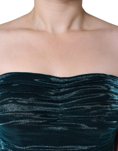 Dolce & Gabbana Green Silk Blend Satin Fitted Strapless Dress by Dolce & Gabbana