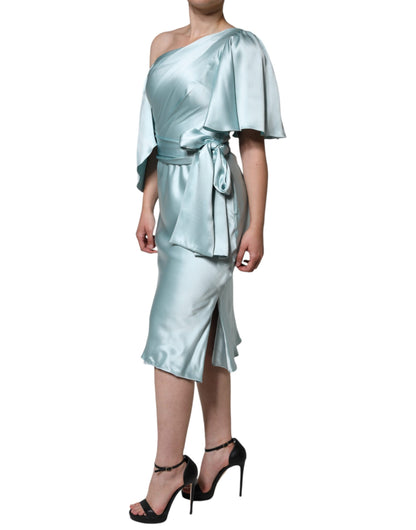 Dolce & Gabbana Mint Green Silk Fit Cut One Shoulder Dress by Dolce & Gabbana