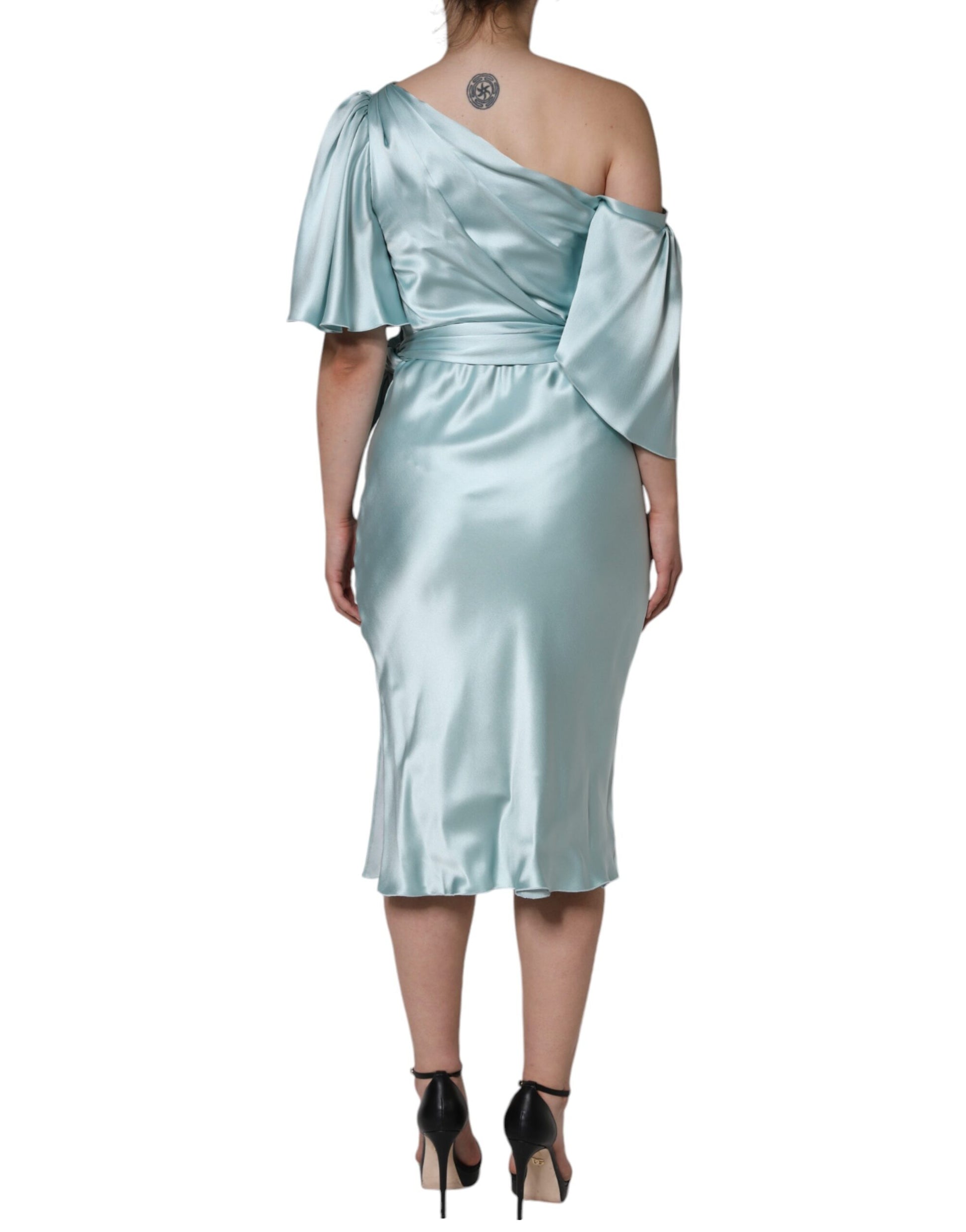 Dolce & Gabbana Mint Green Silk Fit Cut One Shoulder Dress by Dolce & Gabbana
