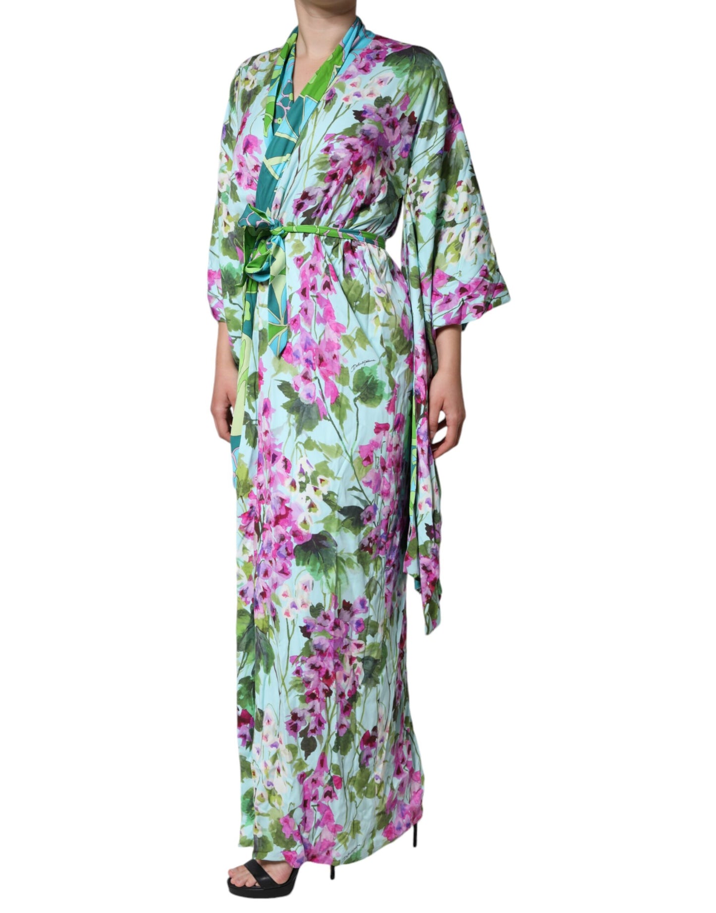 Dolce & Gabbana Multicolor Floral Silk Stretch Wrap Dress by Dolce & Gabbana