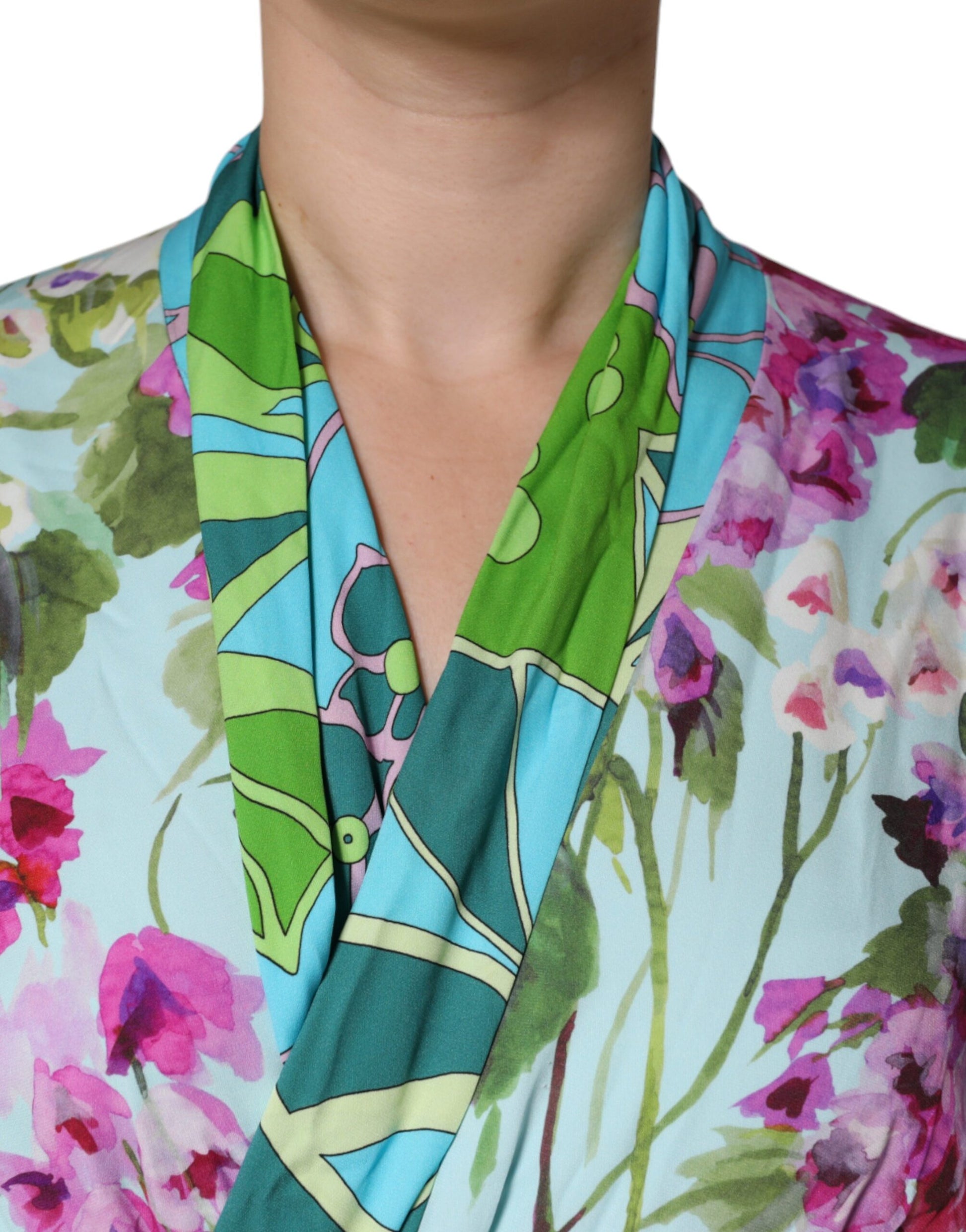 Dolce & Gabbana Multicolor Floral Silk Stretch Wrap Dress by Dolce & Gabbana